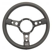 Classic Mini steering wheel 320mm - Black Leather & Black Spokes by Mountney