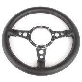 13" Moto-Lita Flat Black Leather Steering Wheel with Polished Spokes for classic Mini