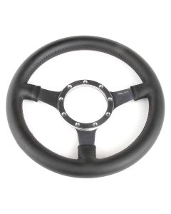 12" Moto-Lita Dished Black Leather Steering Wheel with Polished Spokes