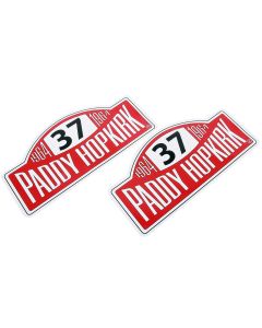 Paddy Hopkirk Rally Plate Decal pair 