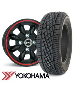 5.5" x 12" black/red pinstripe Ultralite alloy wheel and Yokohama A539 tyre package