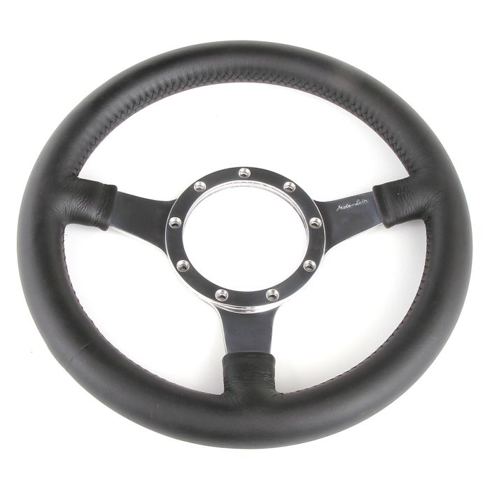 12" Moto-Lita Dished Black Leather Steering Wheel with Polished Spokes